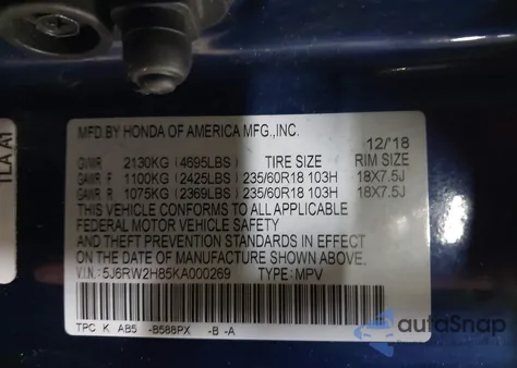 2019 Honda Cr-V Ex-L из США, поврежденный, VIN 5J6RW2H85KA000269